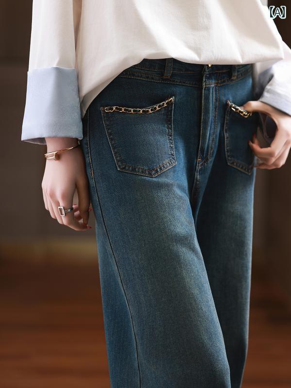 Straight Jeans - レディース ジーンズ デニムパンツ ストレートジーンズ 春秋 カジュアル シンプル 通学 スポーツ アウトドア ホームウェア 大きめサイズ レディース