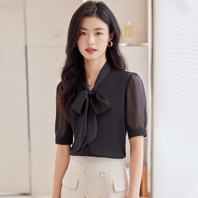 Short Sleeves - ブラウス シャツ トップス レディース 婦人服 レディース Vネック 春 レギュラースリーブ 半袖 スリムフィット 上品 スタイリッシュ