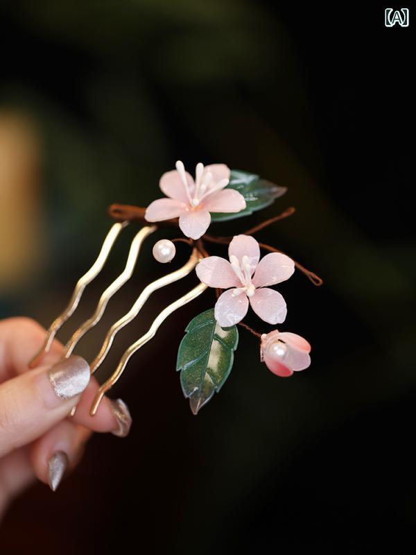 コーム ヘアピン 花モチーフ レディース レトロ チャイナ風 可憐 髪飾り アクセサリー アジア