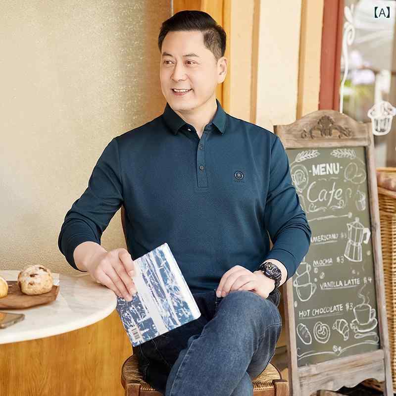 シニア メンズ ファッション ビジネス トップス インナー シャツ お父さん 長袖 Tシャツ 春秋 中 ポロシャツ カジュアル