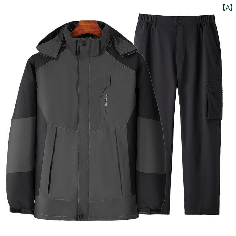 春秋 旅行 レジャー セットアップ 登山 キャンプ セットアップ ジッパー パンツ ポケット ジャケット アウトドア 防風 暖かい フード 柔軟性 ジャージ