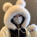 帽子 かわいい クマ耳 レディース 秋冬 韓国 厚手 暖かい ぬいぐるみ 白 防寒 耳保護 ハット ティーンエイジャー ファッション ふわふわ 小顔効果