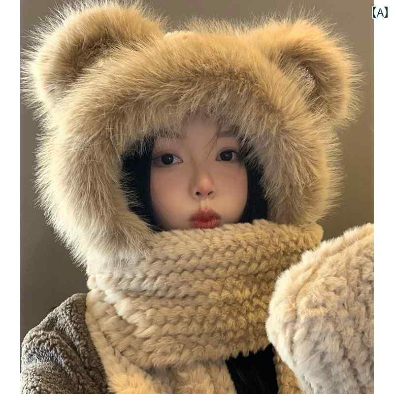 クマ耳 帽子 オールインワン レディース 秋冬 ぬいぐるみ かわいい サイクリング ...