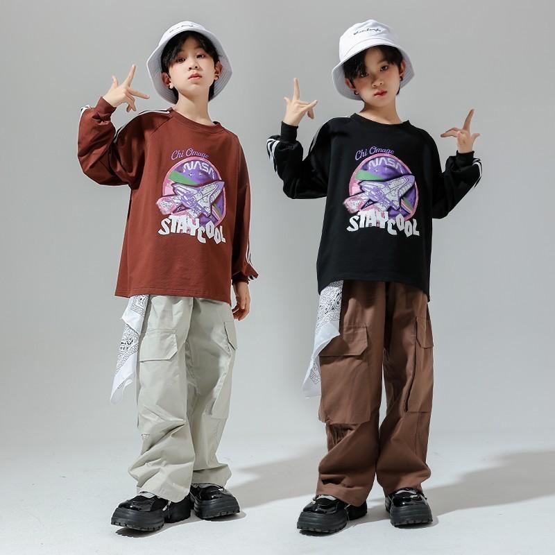 ダンス衣装 セットアップ 上下セット ブラウン 黒 ヒップホップ ジャズダンス ワイ...