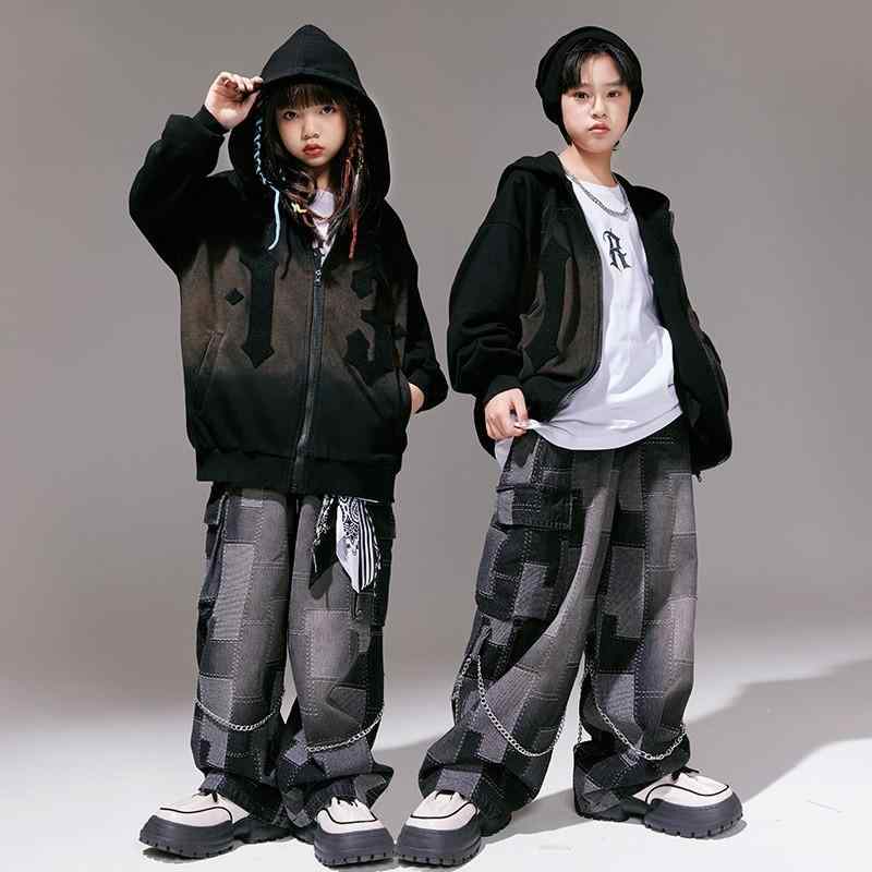 ダンス衣装 セットアップ デニム ジーンズ ジャケット ヒップホップ ジャズダンス フィット 秋 キッズ 女の子 ボーイズ ストリート 練習着 コスチューム