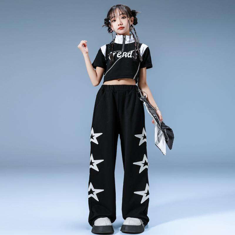 子供服 女の子 男の子 Tシャツ へそ出し パンツ コスチューム バンド ダンス ヒップホップ ストリート..