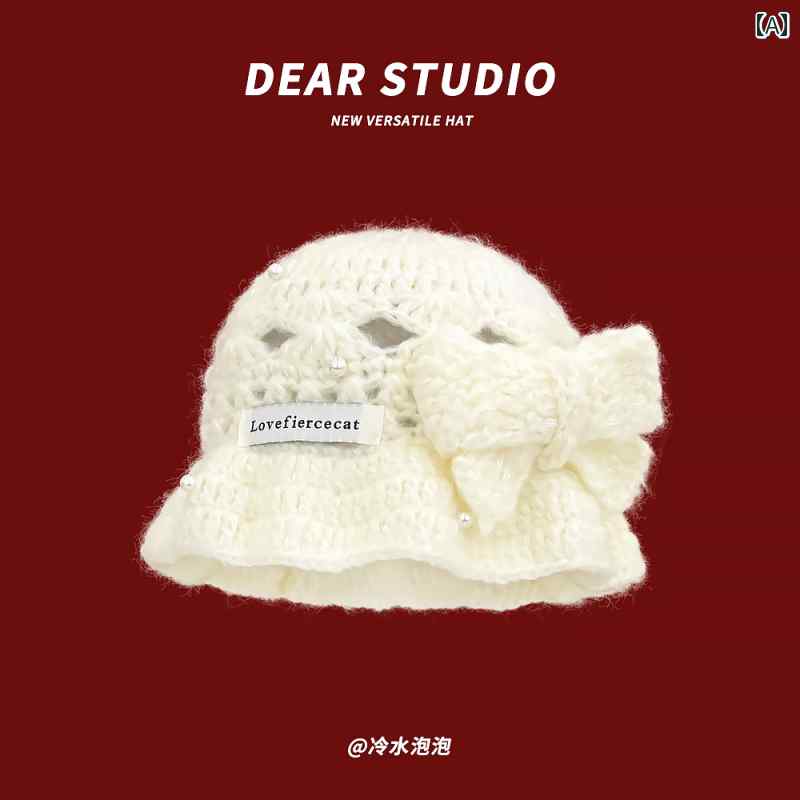 Knit Hat - ニット帽 バケハ クロシェ キャップ バブーシュカ バブみ ティーン 上品 レース 頭 包む 帽子 もふもふ 白 レディース 春秋冬 ウィンター 編み レトロ ベレー帽 甘め 女子