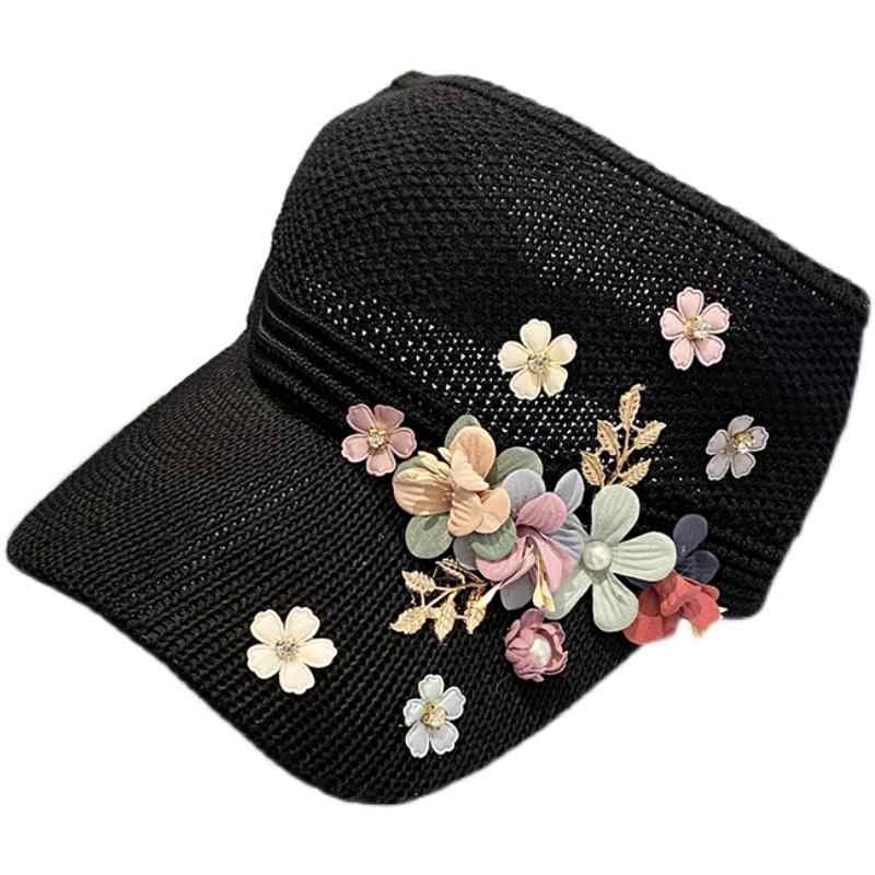 サンバイザー アウトドア 日よけ ファッション ハット 帽子 花 ニット トップレス 韓国 ひさし帽 小物 日焼け防止 スポーティ 旅行 つば 大きめ 調節可能 レディース 外出 屋外 レジャー レディース 夏