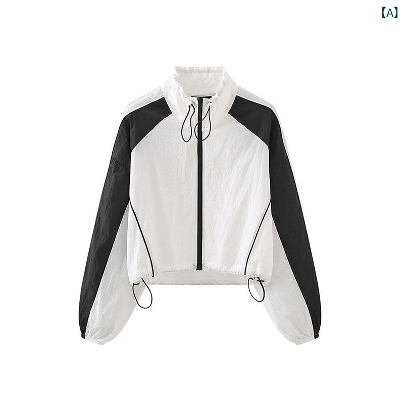 ジャケット カジュアル アウター 日焼け防止 ジッパー 春 長袖 ホワイト 巾着 アウトドア スポーティー アクティブ レディース 防水 コーディネート(4)