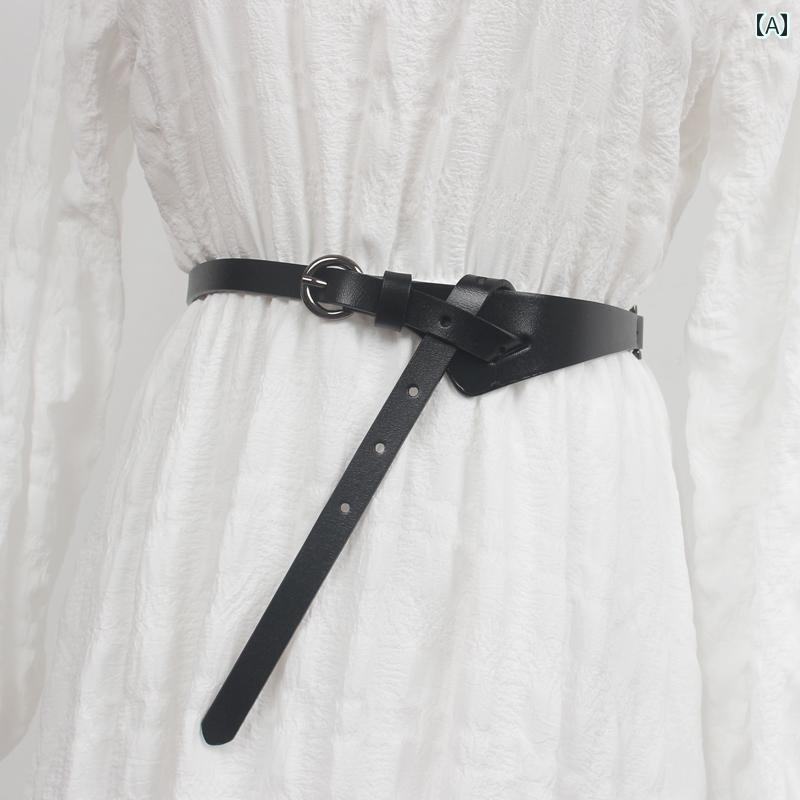 レザー ベルト シンプル カウボーイ 風 レディース カジュアル パンツ 快適 ワンピース 革 細め コンフォート ヴィンテージ風風 クラシ..