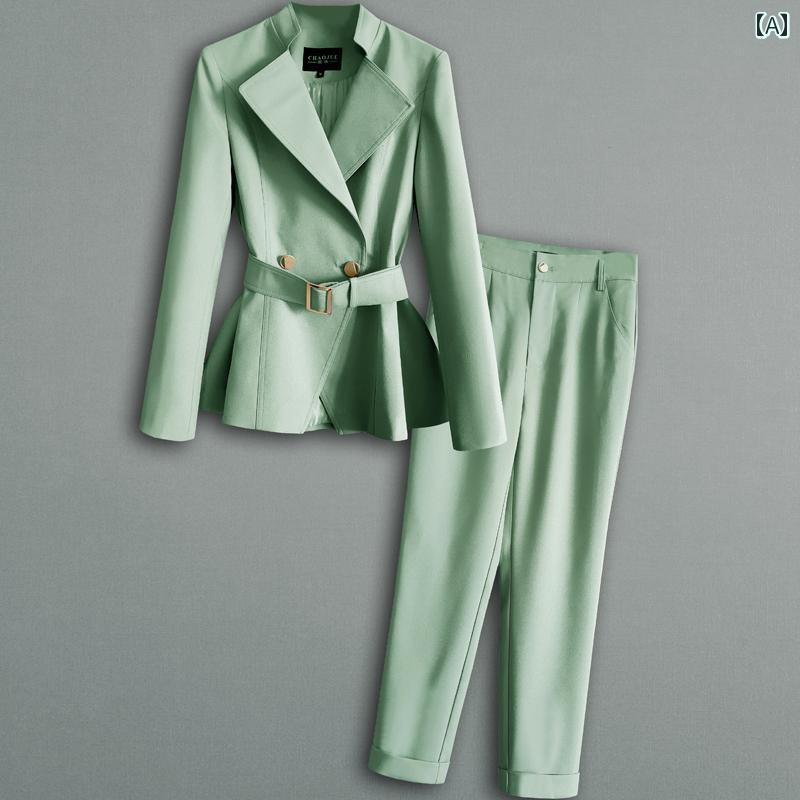 レディース スーツ 春 長袖 オフィス スラックスパンツ ジャケット セットアップ 上下2点セット オフィスカジュアル モダン 婦人服 エレガント