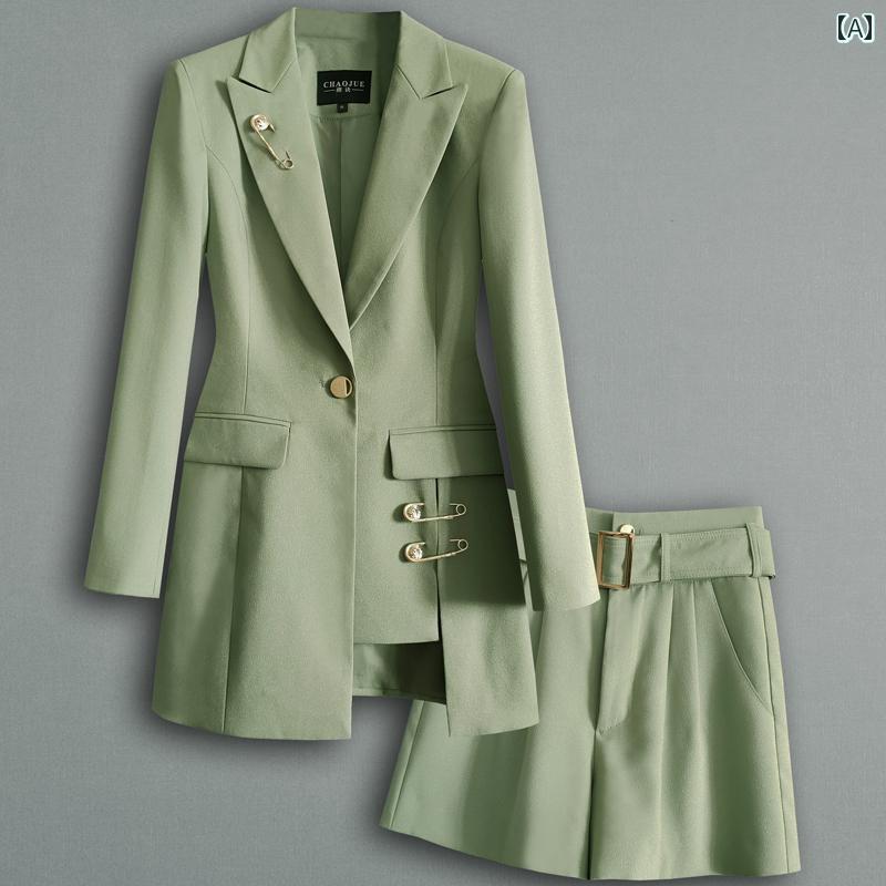 レディース スーツ セットアップ 春秋 長袖 ショートパンツ セットアップ 上下2点セット オフィスカジュアル セットアップ モダン 婦人服 エレガント ファッション