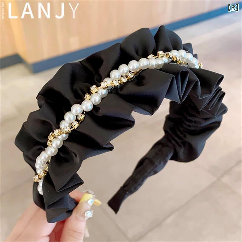 カチューシャ フリル 韓国 パール ヘアバンド アクセサリー エレガント プリーツ ...