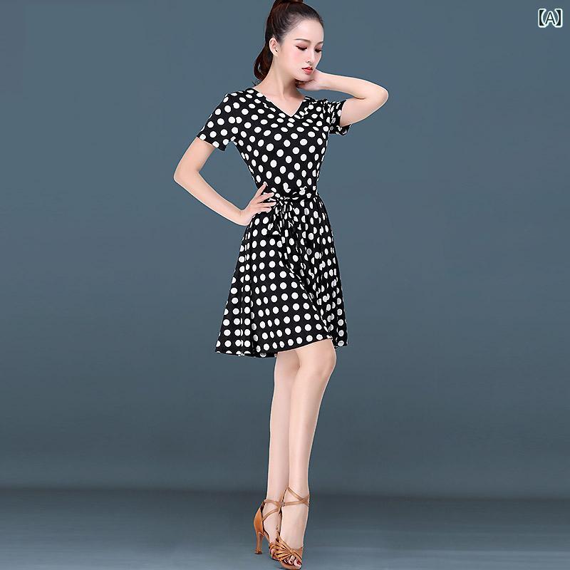 レディース ラテン ダンス 衣装 スカート ドレス ワンピース 社交ダンス モダン 洗練 大人用 服 女性 練習服 半袖 プロ パフォーマンス チャチャ