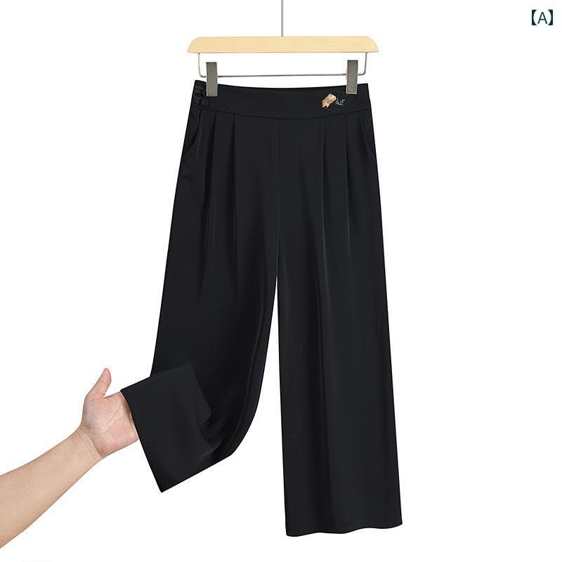 ゆったり パンツ 若見え 夏 ワイドレッグ ストレート パンツ レディース ロング ハイウエスト ズボン シニア 大きめサイズ 無地 シンプル 普段使い使い secure-depo-10479123 セキュアデポ パッケージ画像
