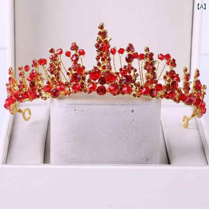 ティアラ クラウン 赤 レトロ 花嫁 ウェディング 大人式 プリンセス 誕生日 チャイナ風 衣装 アクセサリー 華やか