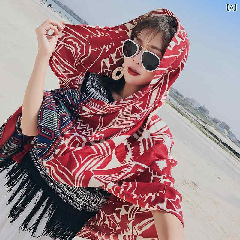 スカーフ レディース マント 日焼け防止 幾何学模様 エスニック ショール アウトドア オールシーズン 大きめ ファッション 旅行 携帯