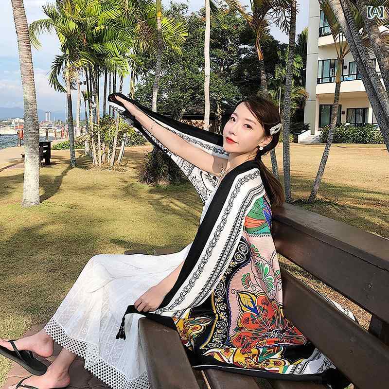 スカーフ マント レディース 日焼け防止 ショール エスニック 多 ボヘミアン 大きめ レッド ブラック 春秋夏 学生 旅行 おしゃれ エレガント 携帯 ビーチ