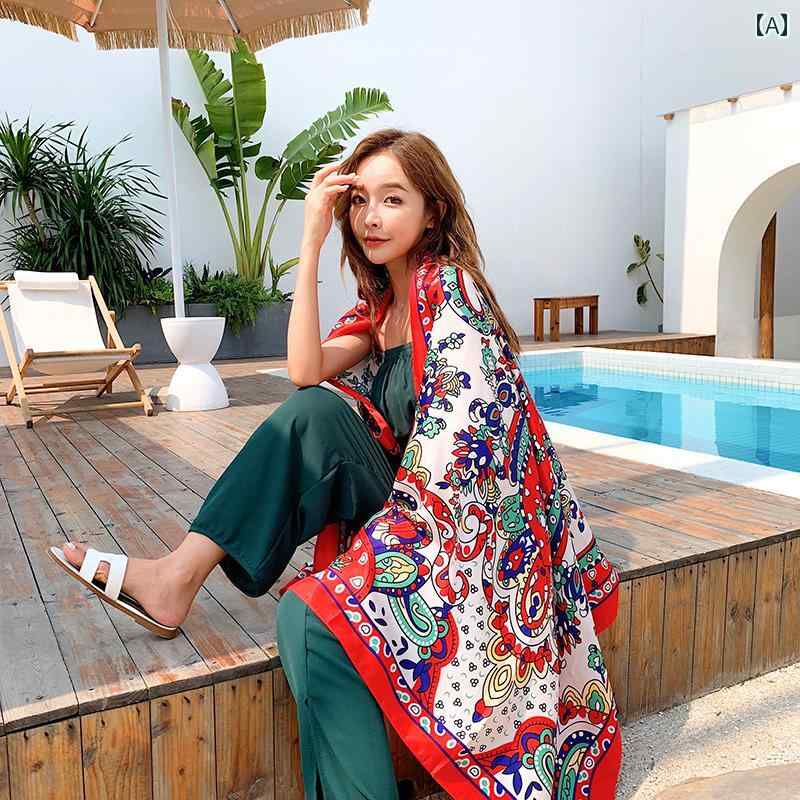 ショール マント スカーフ 日焼け防止 エスニック 花 レッド 春秋夏 大きめ 伝統 携帯 旅行 リゾート アウトドア カジュアル