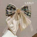 リボン バレッタ グリッパー ヘアクリップ レディース 春 千鳥格子 レース ラインストーン チェック ビッグ リボン キラキラ 小顔効果 ヘアアクセサリー エレガント
