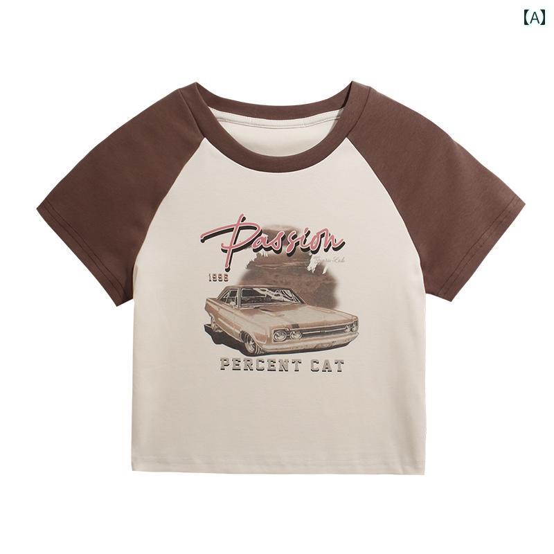 Other - レディース アメリカン レトロ ストリート ショート トップス サマー スタイリッシュ ガール レター プリント ラグラン 半袖 T シャツ