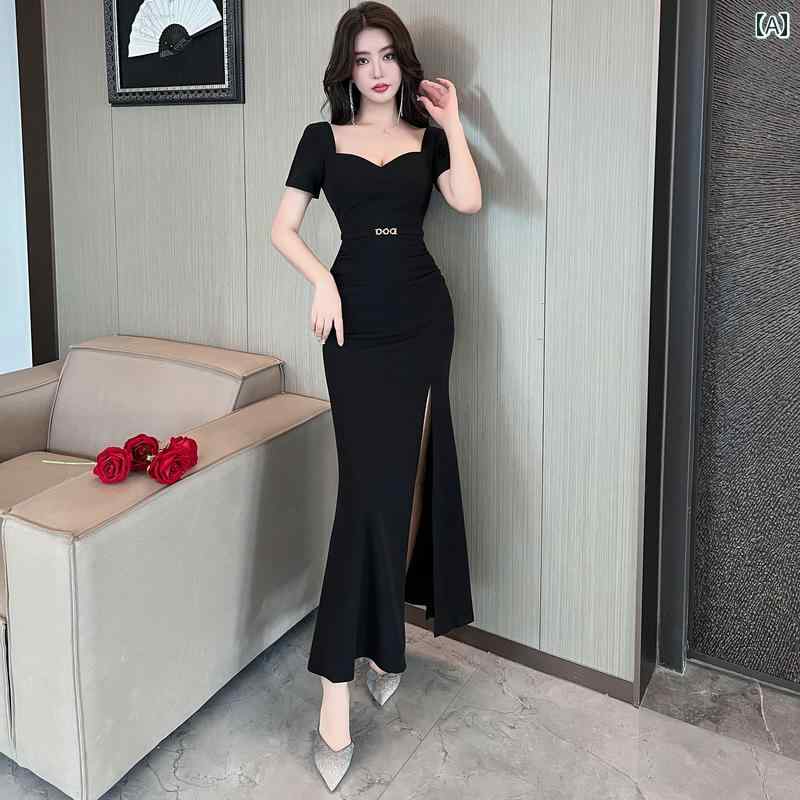 レディース キャバ ドレス ワンピース ハイエンド エレガント 女性 イブニングドレス 魅惑的 美女 スリット タイトヒップ ナイトクラブ エステ 美容サロン 技術者 作業着