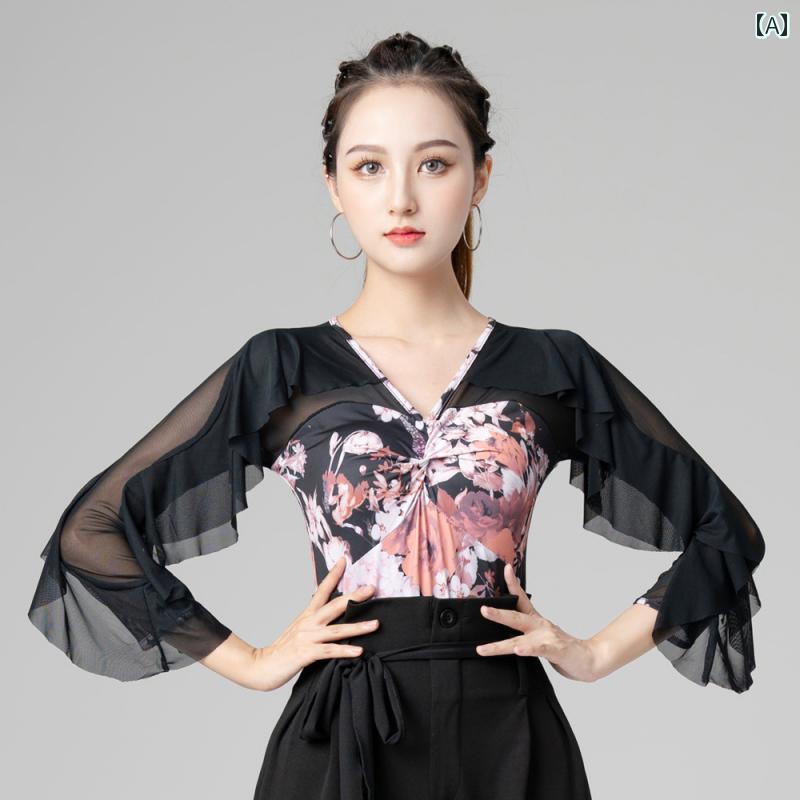 レディース 社交ダンス トップス 春 女性 長袖 ワンピース ラテン トレーニング 服 標準 モダン ダンス