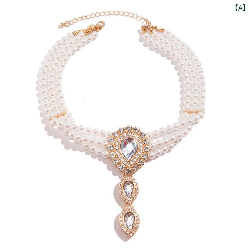 ネックレス アクセサリー 女性用 チョーカー エスニック サマーフェス ビキニ ボヘミアン 水滴 イミテーションパール 多層 アメリカ 春 旅行 写真