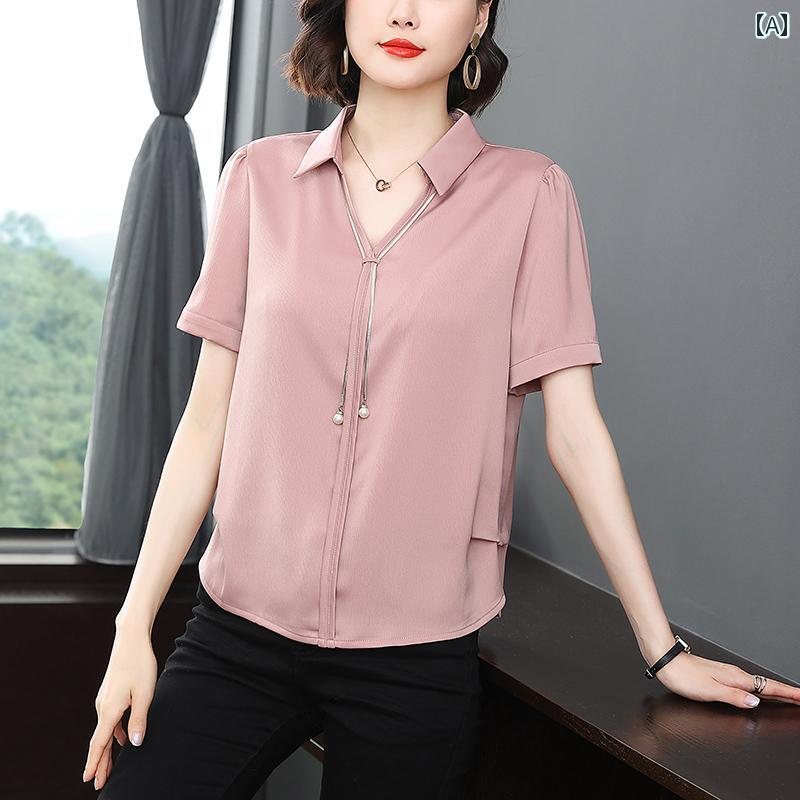 Rakuten - レディース カジュアル 夏 トップス シャツ サマー 快適 普段使い 婦人服 マザーズ 若々しい 半袖 シフォンシャツ 女性 服
