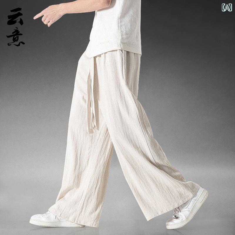 メンズ カジュアル 夏 パンツ ズボン ゆったり サマー 快適 中華風 綿 リネン 大きいサイズ ワイド レ..