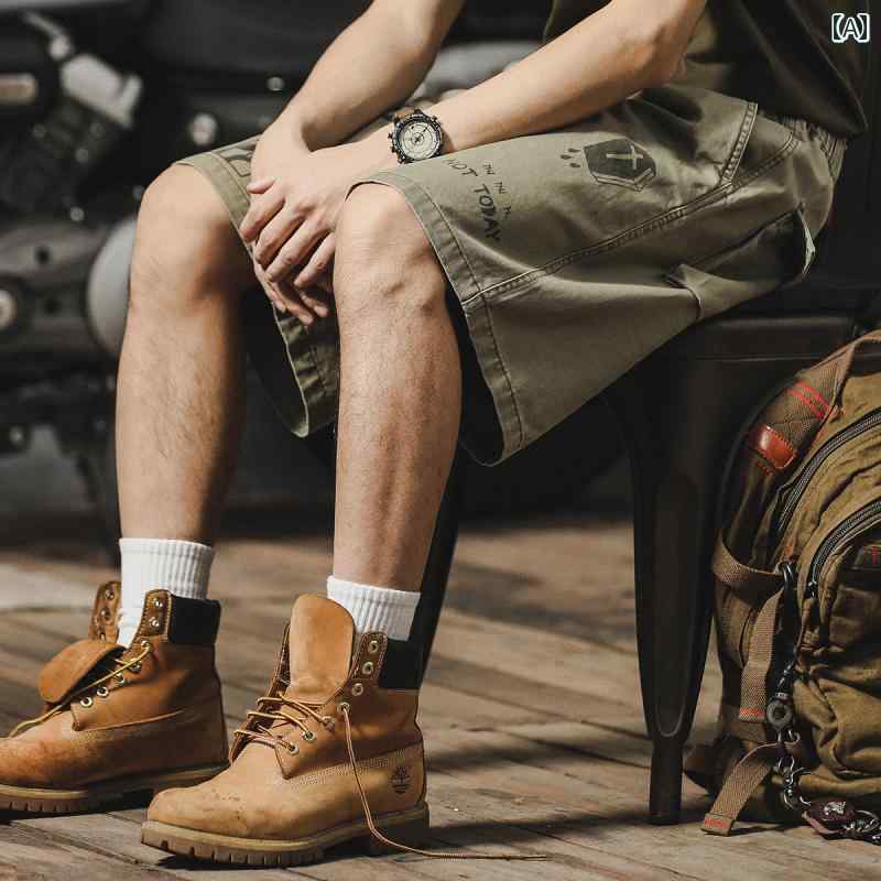 Nylon Shorts - メンズ 夏 カジュアル パンツ ハーフ 用 アメリカン カーゴ ショーツ ゆったり 綿 和風 レトロ グラフィティ ミッド スウェット