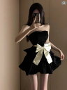 レディース ワンピース ドレス イブニング バースデー カクテル パーティー 高級感 リトル ブラック 大人 ラグジュアリー ケーキ ふんわり ワンショルダー チューブ トップ