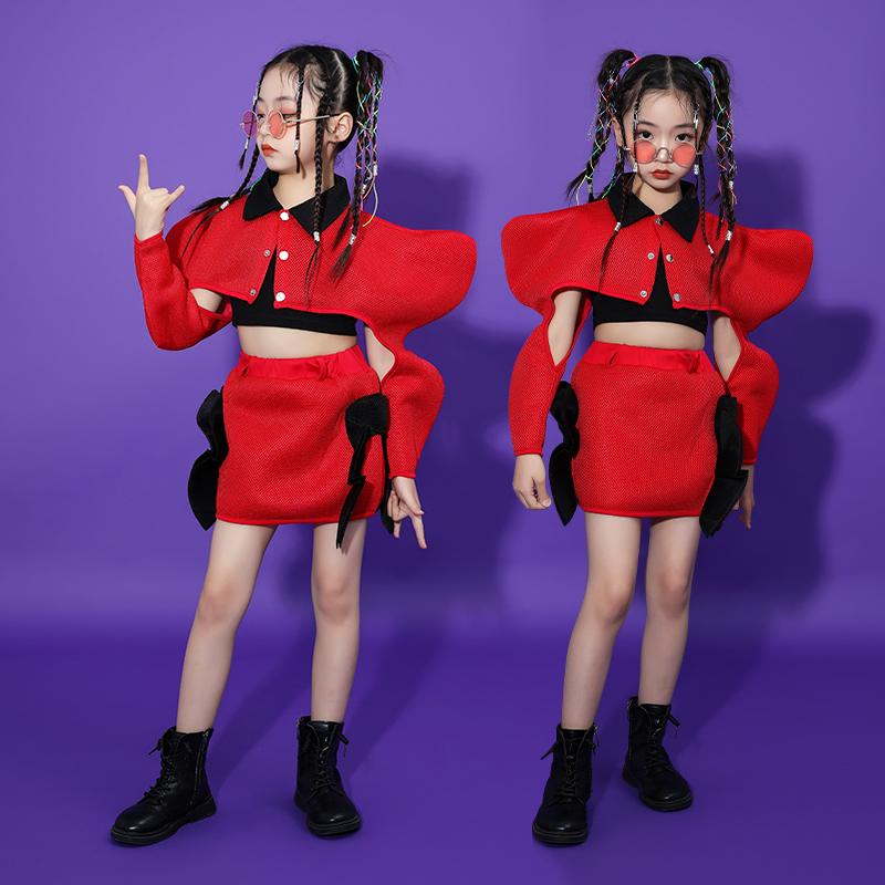 子供服 女の子 シャツ へそ出し ミニスカート コスチューム バンド ダンス ヒップホップ ストリート系 パフォーマンス 衣装 セットアップ クール かっこいい キッズ