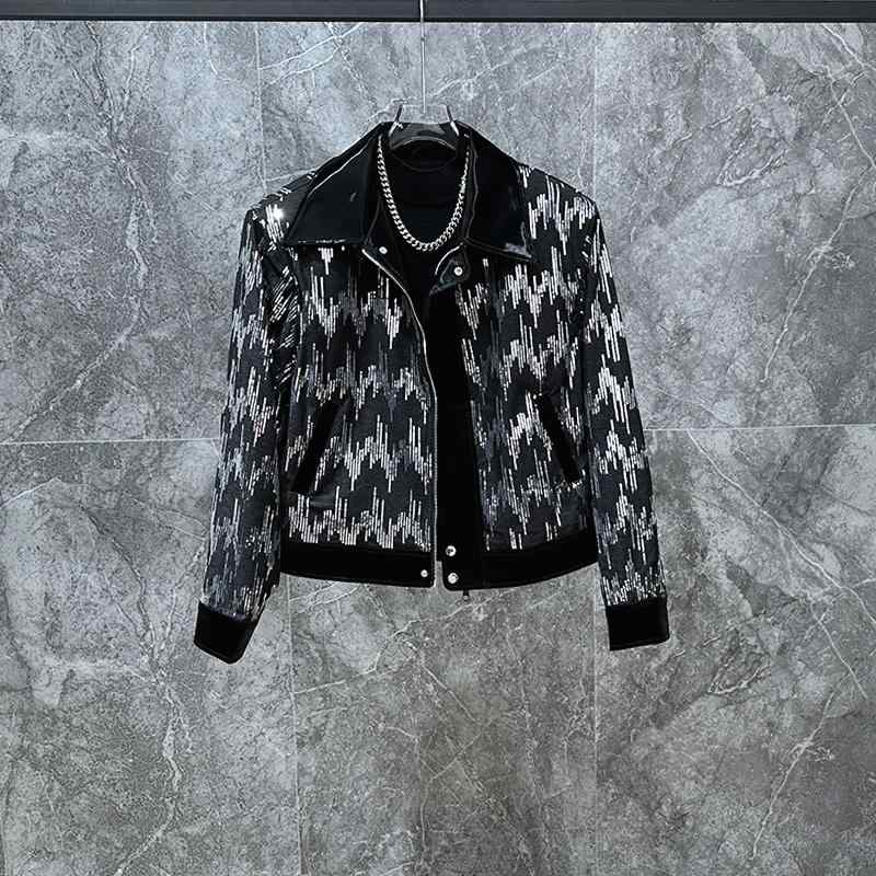 楽天セキュアデポ韓国 スパンコール キラキラ ショート ジャケット メンズ ショルダーパッド アウターウェア ファッション 春秋 長袖 ジッパー カジュアル ストリート クール