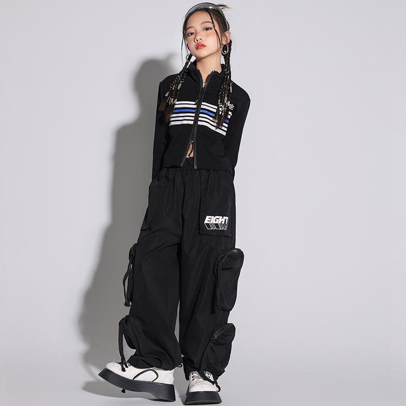 子供服 女の子 シャツ へそ出し パンツ コスチューム バンド ダンス ヒップホップ ストリート系 パフォーマンス 衣装 セットアップ クール かっこいい キッズ