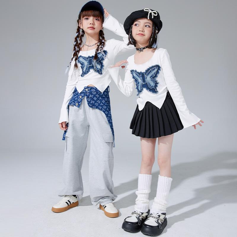 子供服 女の子 Tシャツ へそ出し パンツ ミニスカート コスチューム バンド ダンス ヒップホップ ストリート系 パフォーマンス 衣装 セットアップ クール かっこいい キッズ