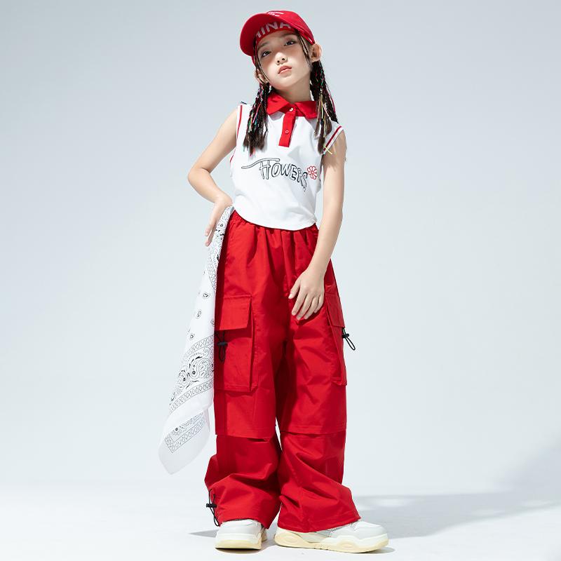 子供服 女の子 シャツ ノースリーブ パンツ コスチューム バンド ダンス ヒップホ...