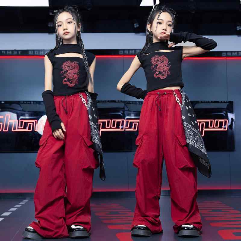 子供服 女の子 Tシャツ タンクトップ へそ出し パンツ コスチューム バンド ダンス ヒップホップ スト..