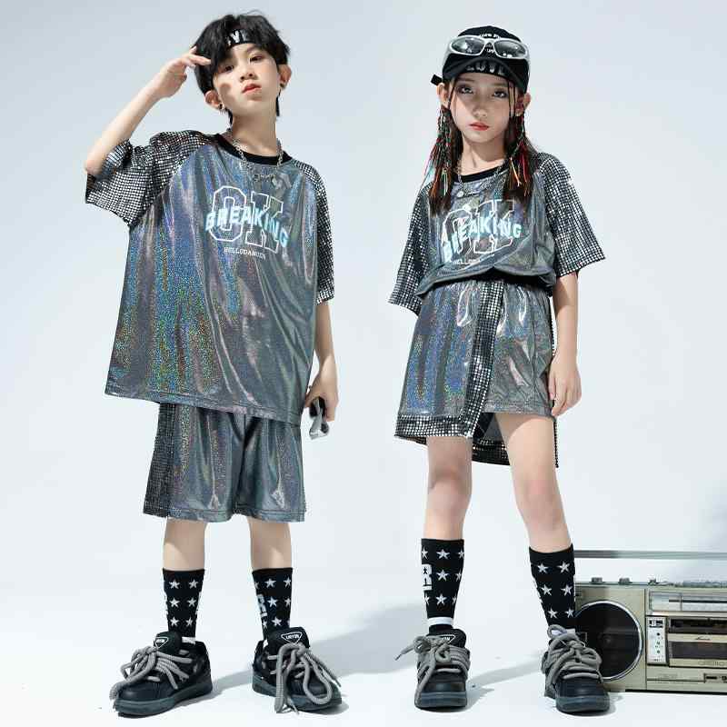 樂天商城 - 子供服 女の子 男の子 Tシャツ ショートパンツ 夏 コスチューム バンド ダンス ヒップホップ ストリート系 パフォーマンス 衣装 セットアップ クール かっこいい キッズ