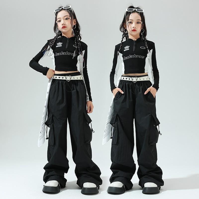 子供服 女の子 シャツ へそ出し パンツ コスチューム バンド ダンス ヒップホップ ストリート系 パフォーマンス 衣装 セットアップ クール かっこいい キッズ