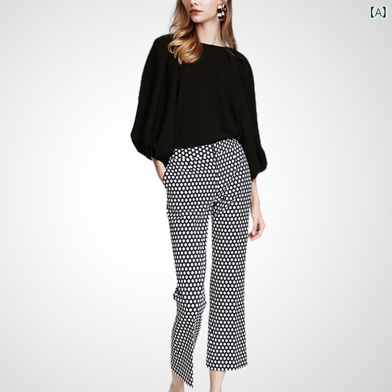 レディース ファッション セットアップ スーツ おしゃれ お腹カバー スリム カジュアル 夏 ブラック トップ パンツ 2点セット