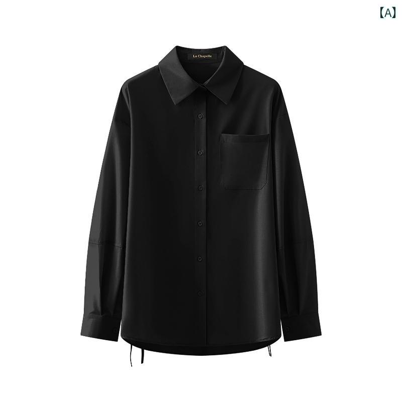 Long-Sleeved - 無地 長袖 シャツ レディース 通勤 ファッション 秋 オフィスカジュアル 上品 大人 シンプル ファッション ベーシック