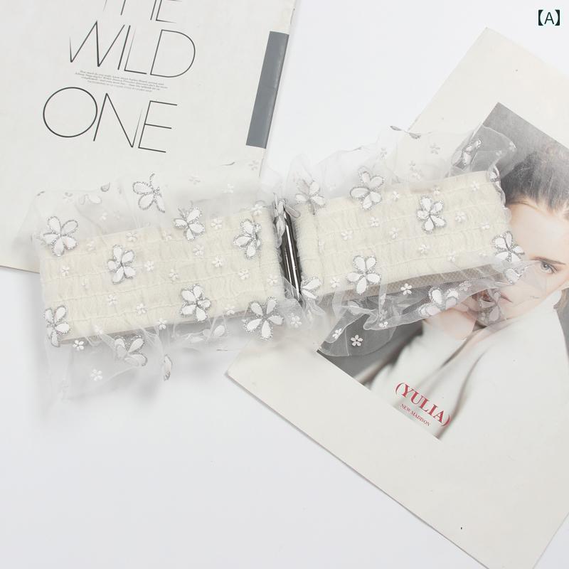 ワイドベルト サッシュ 花 レディース 装飾 メッシュ ドレス アクセサリー ウエスト フェミニン エレガント 上品 バンド ガーリー レース