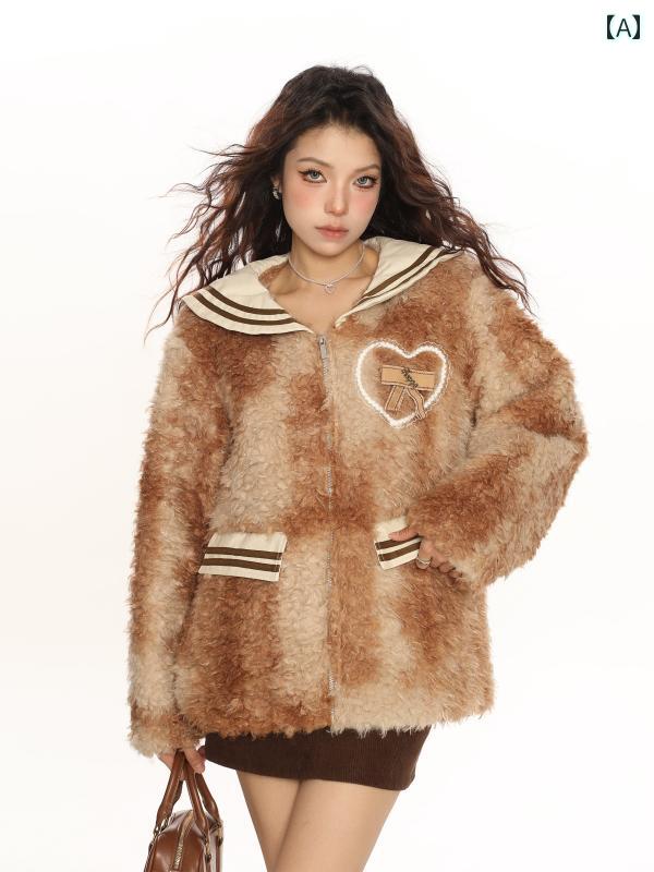 アウター レディース ウール ストリート ジッパー ポケット リボン 冬 長袖 厚手 ハート かわいい ファッション 暖かい コーディネート