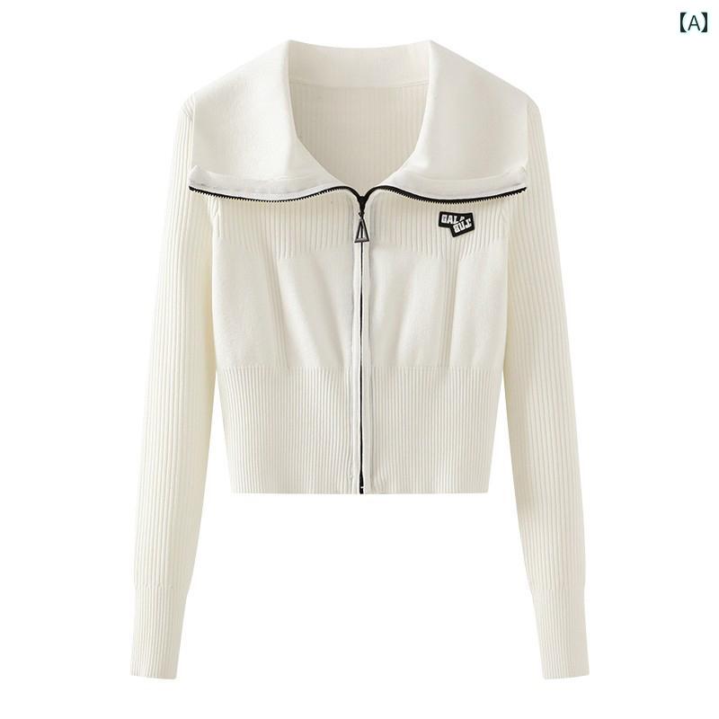 レディース 秋 タイト ダブルジッパー ジップアップ ショート ニット カーディガン ジャケット ファッション カジュアル シンプル
