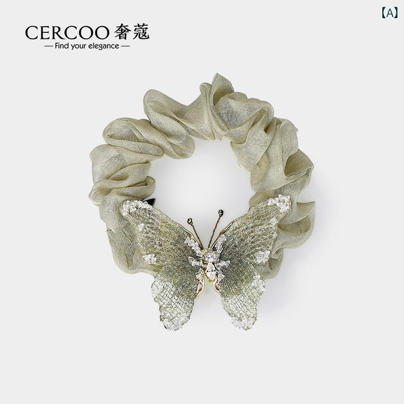 シュシュ バタフライ 蝶 ポニーテール パーティー ヘア アクセサリー デート エレガント 髪留め おしゃれ 大人っぽい 繊細 フェミニン