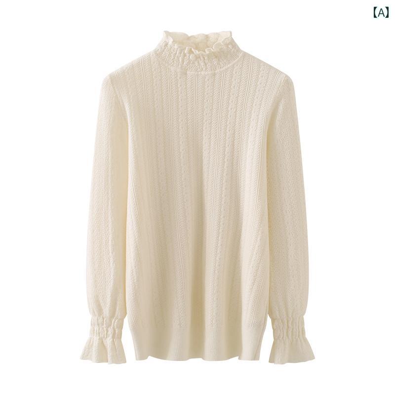 Turtleneck - レディース ファッション インナー トップス ニット セーター 秋冬 長袖 フレンチ 優しい ハーフ ハイネック スリム