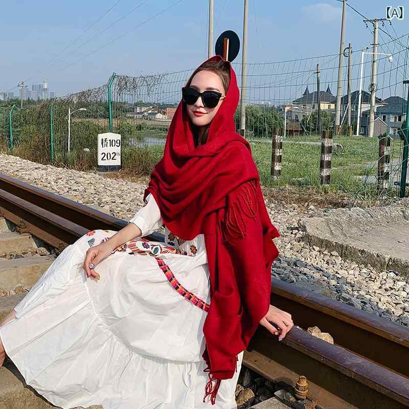 ショール ボヘミアン ファッション アクセサリー 暖かい 写真 エスニック 特大 赤 スカーフ レディース マント オールシーズン