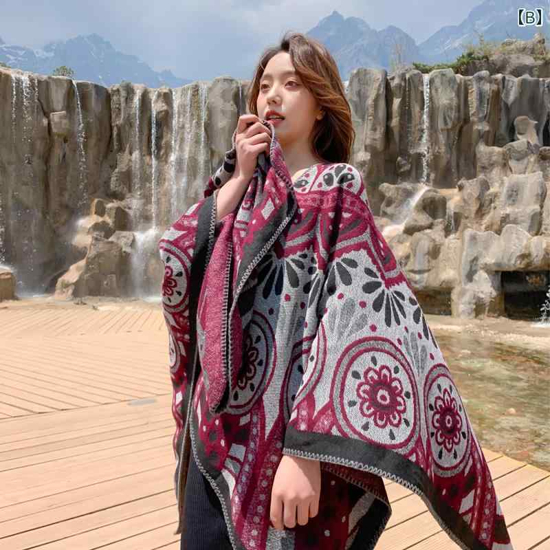 セキュアデポのレディース スカーフ マント 大きめ ショール ボヘミアン 花 エスニック オールシーズン ポンチョ 旅行 携帯 リゾート｜アングル2