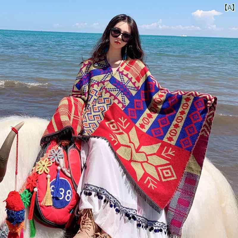 ショール ボヘミアン ファッション アクセサリー 秋冬 レディース スカーフ 暖かい エスニック マント ジャケット レディース アウターウェア